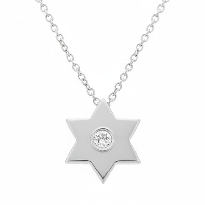 Gold Jewish Star Necklace with Single Diamond