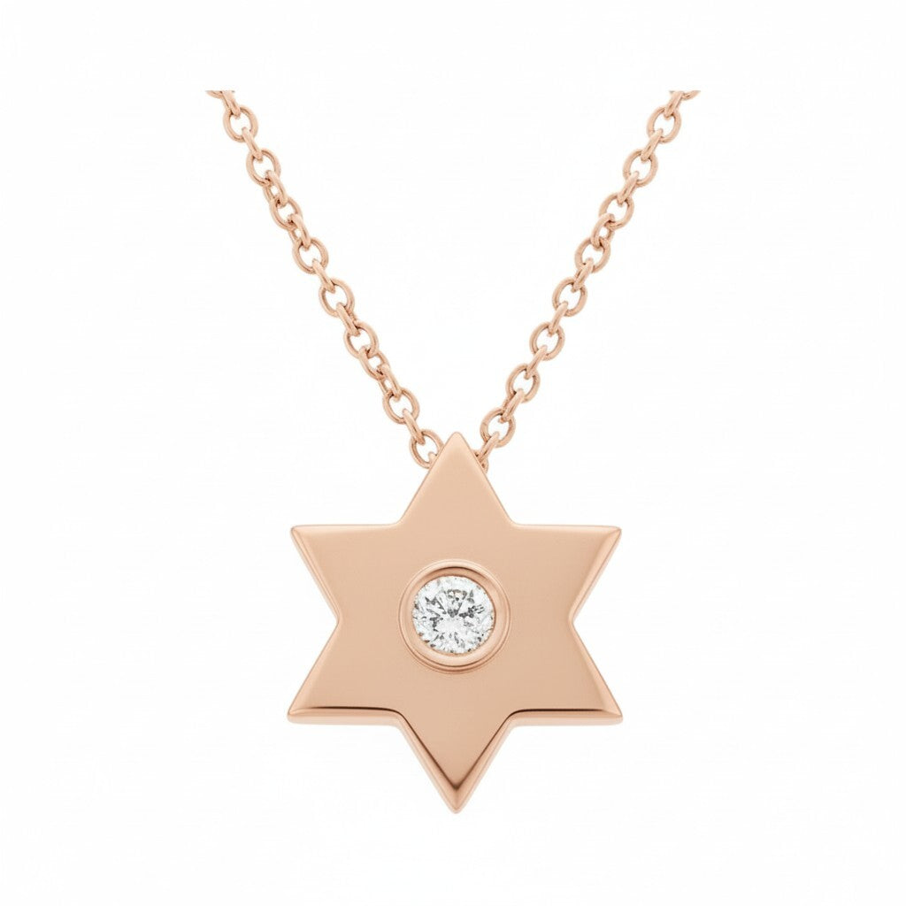 Gold Jewish Star Necklace with Single Diamond