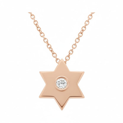 Gold Jewish Star Necklace with Single Diamond