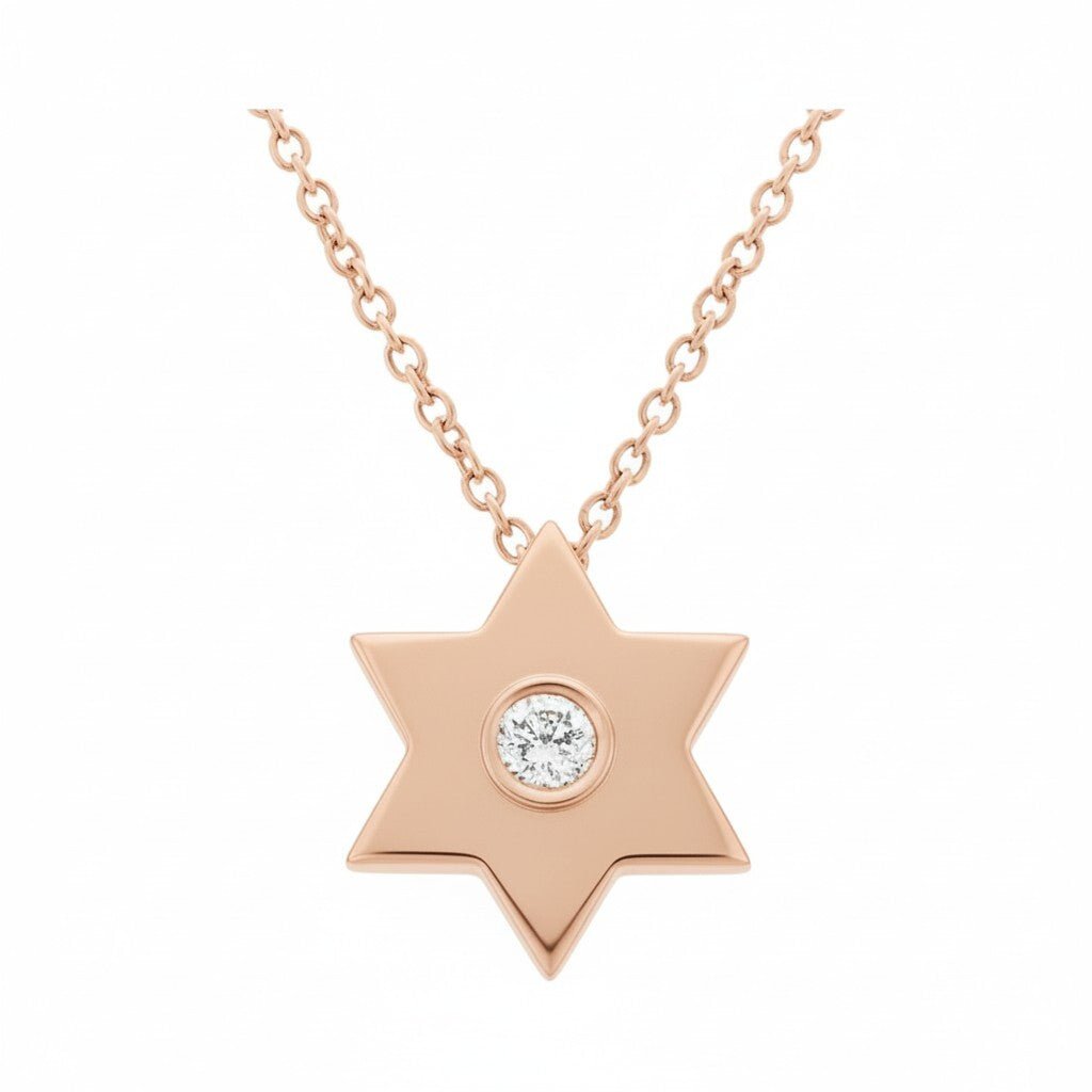 Gold Jewish Star Necklace with Single Diamond