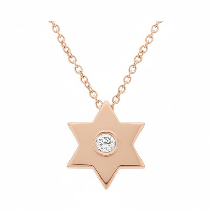 Gold Jewish Star Necklace with Single Diamond