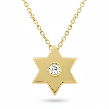 Gold Jewish Star Necklace with Single Diamond