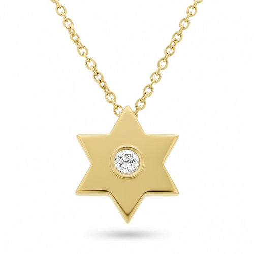 Gold Jewish Star Necklace with Single Diamond