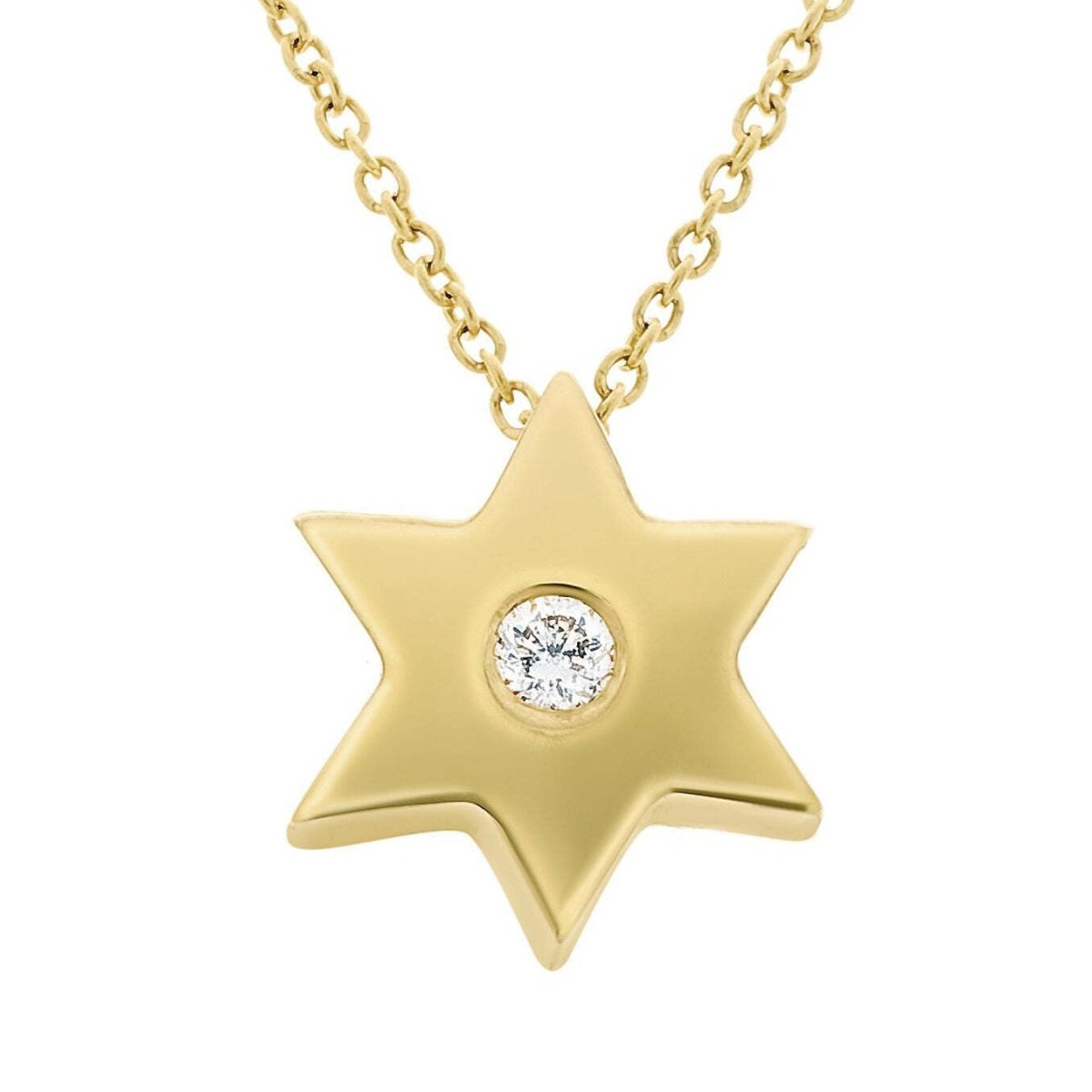 Gold Jewish Star Necklace with Single Diamond