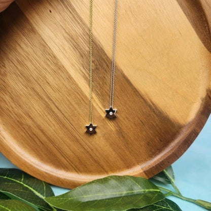 Gold Jewish Star Necklace with Single Diamond