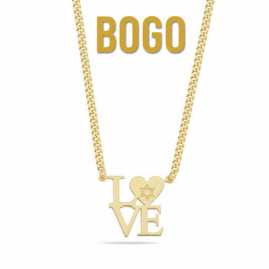 Gold Love Heart and Star of David Necklace | Heavy Chain | Alef Bet by Paula