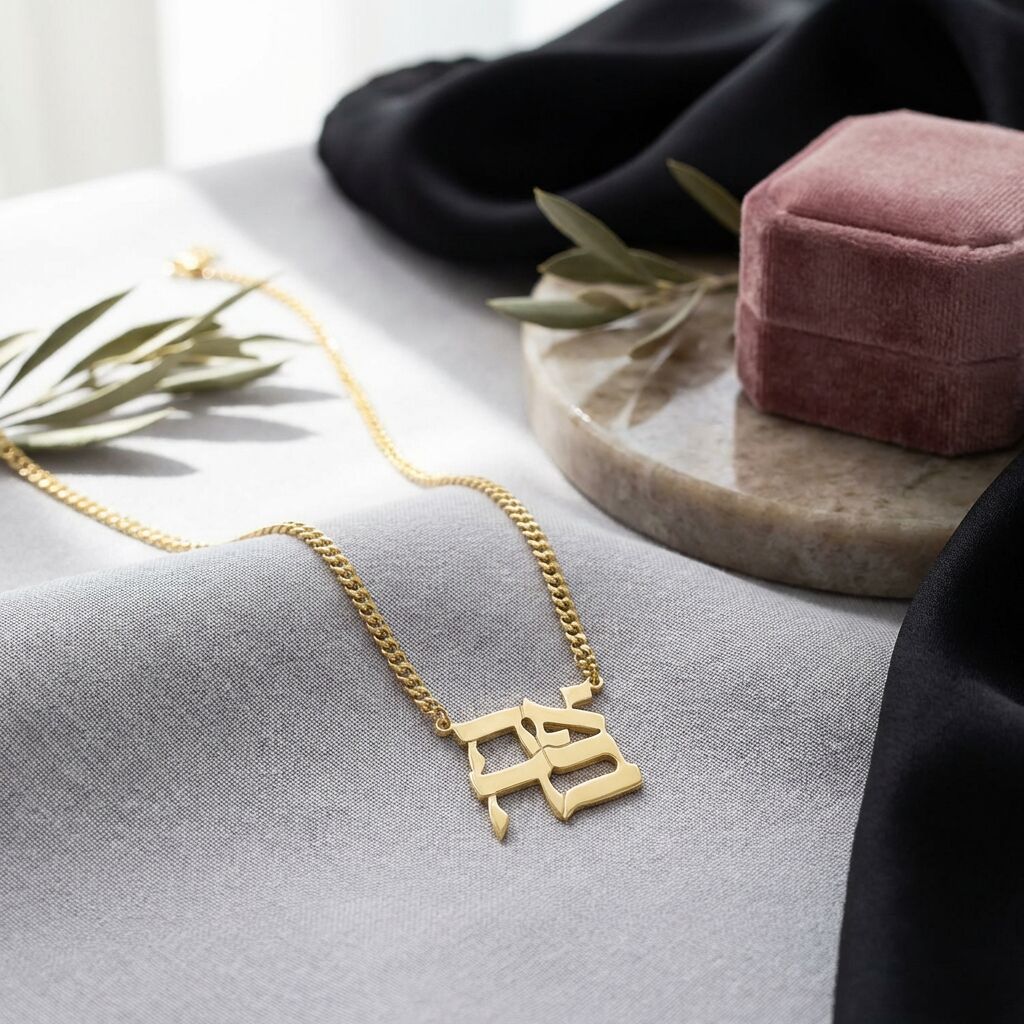 Gold Plated Hebrew Ahava "Love" Necklace | Classic Script Pendant on Heavy Cable Chain