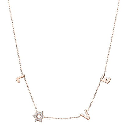 Star of David necklace in 14K rose gold with love cutout detail by Alef Bet