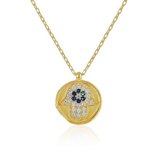 Golden Hamsa Necklace with an Evil Eye in the Center