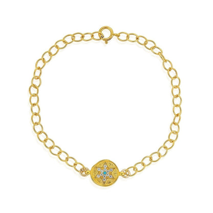 Golden Jewish Star Bracelet in 14k Gold Plated Sterling Silver with CZ