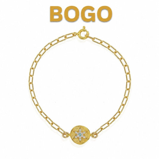 Golden Jewish Star Bracelet in 14k Gold Plated Sterling Silver with CZ