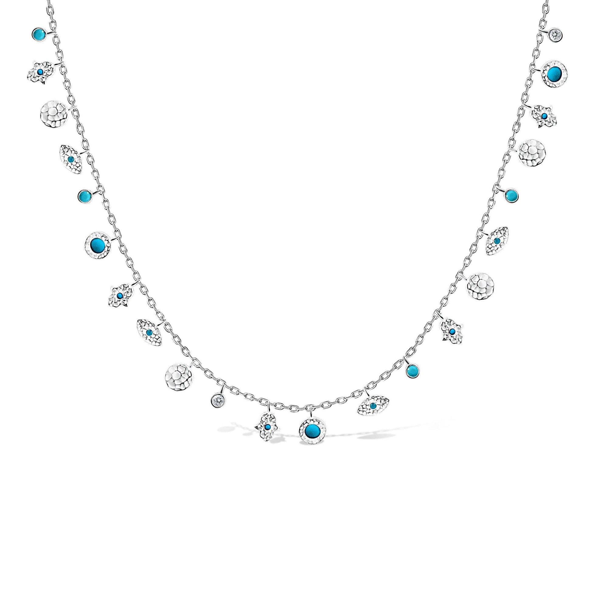 Hamsa and evil eye charm necklace in sterling silver with protective dual-symbol pendant by Alef Bet