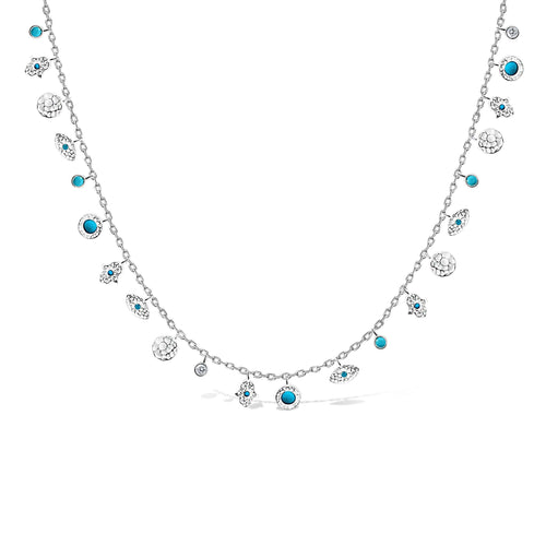 Hamsa and evil eye charm necklace in sterling silver with protective dual-symbol pendant by Alef Bet