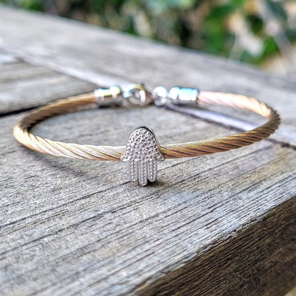 Hamsa Bangle Bracelet With Diamonds in 4 Colors