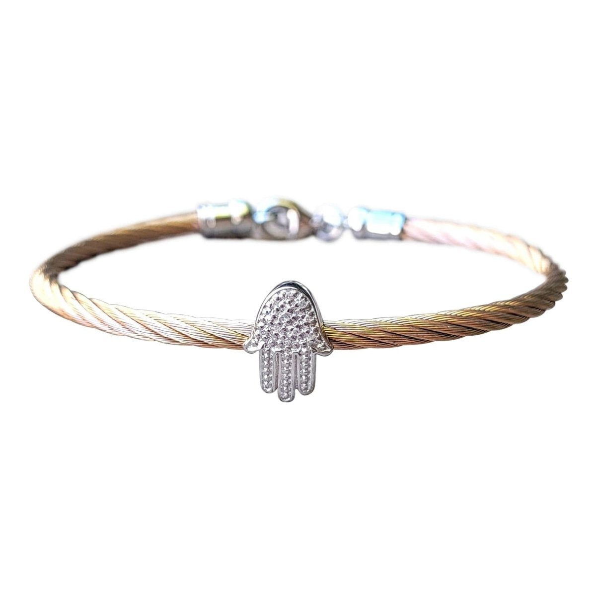 Hamsa Bangle Bracelet With Diamonds in 4 Colors