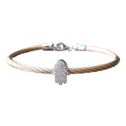 Hamsa Bangle Bracelet With Diamonds in 4 Colors