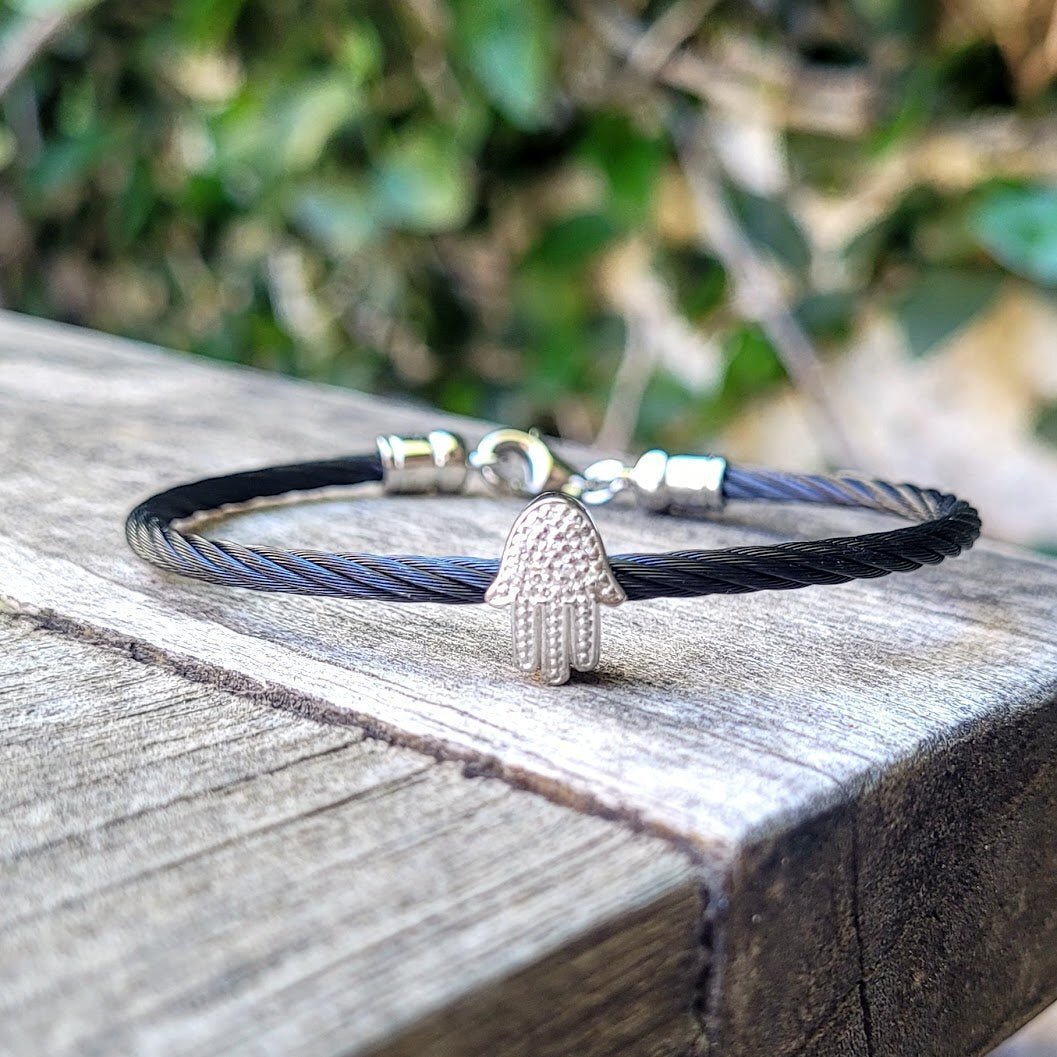 Hamsa Bangle Bracelet With Diamonds in 4 Colors