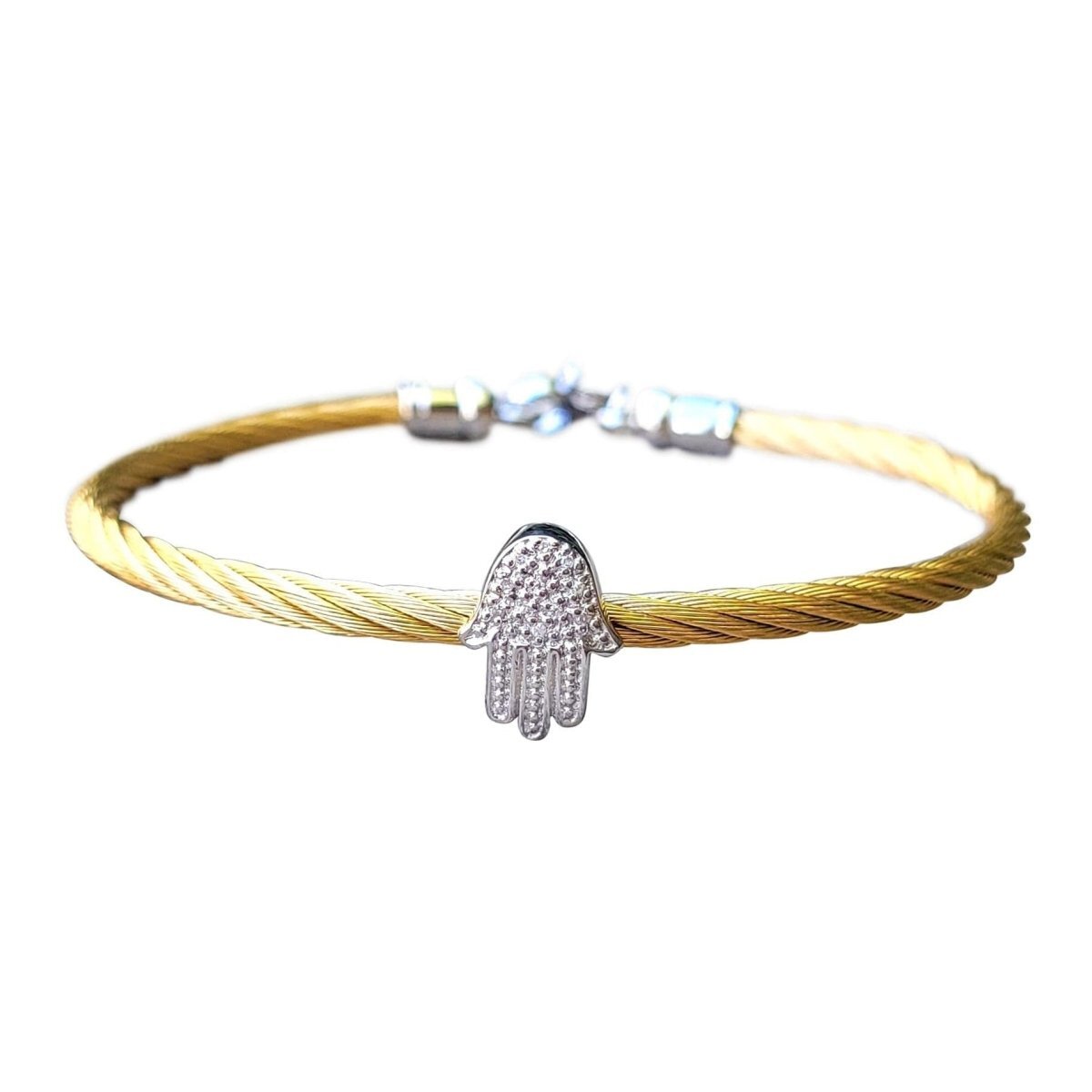 Hamsa Bangle Bracelet With Diamonds in 4 Colors
