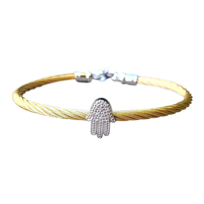 Hamsa Bangle Bracelet With Diamonds in 4 Colors