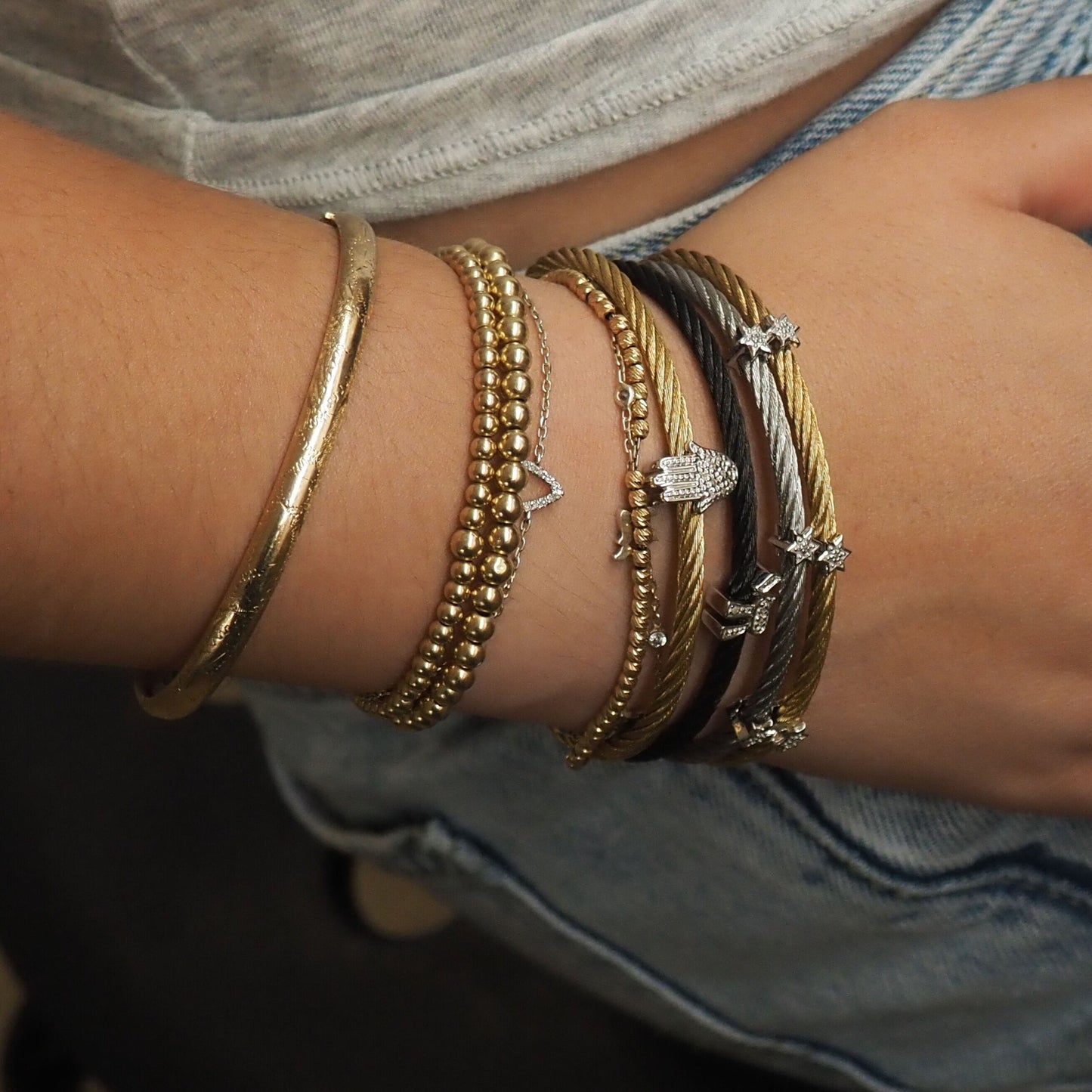 Hamsa Bangle Bracelet With Diamonds in 4 Colors