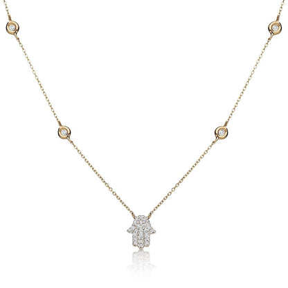 Hamsa Diamond Bezel Necklace in 14k Gold for Women
