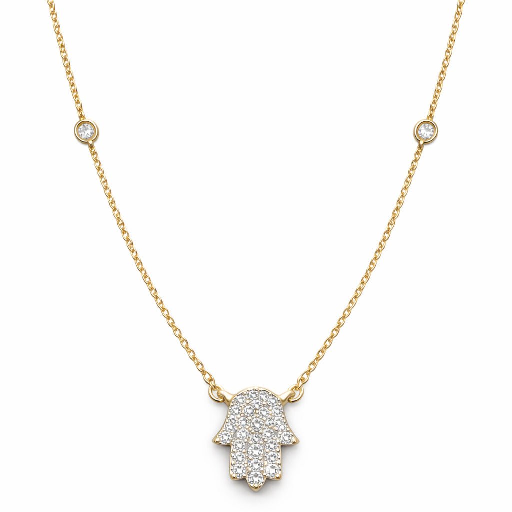 Hamsa Diamond Bezel Necklace in 14k Gold for Women