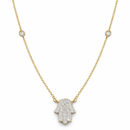 Hamsa Diamond Bezel Necklace in 14k Gold for Women