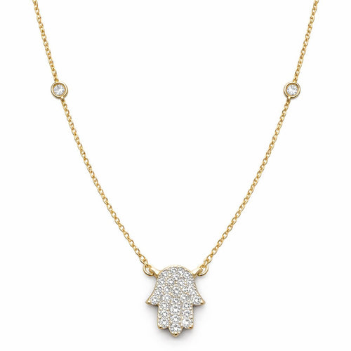 Hamsa Diamond Bezel Necklace in 14k Gold for Women