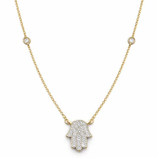 Hamsa Diamond Bezel Necklace in 14k Gold for Women