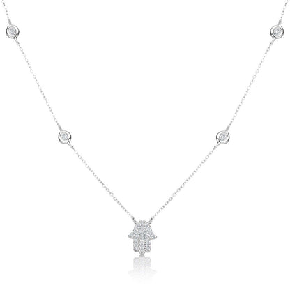 Hamsa Diamond Bezel Necklace in 14k Gold for Women