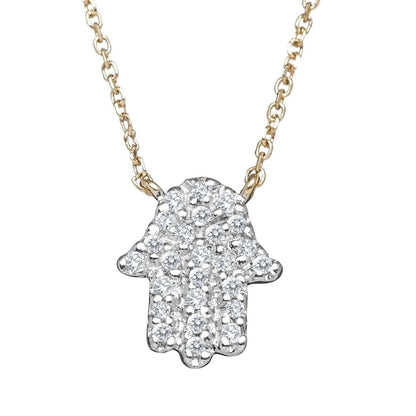 Hamsa Diamond Bezel Necklace in 14k Gold for Women