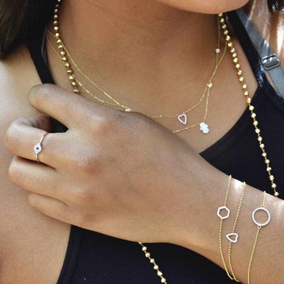 Hamsa Diamond Bezel Necklace in 14k Gold for Women