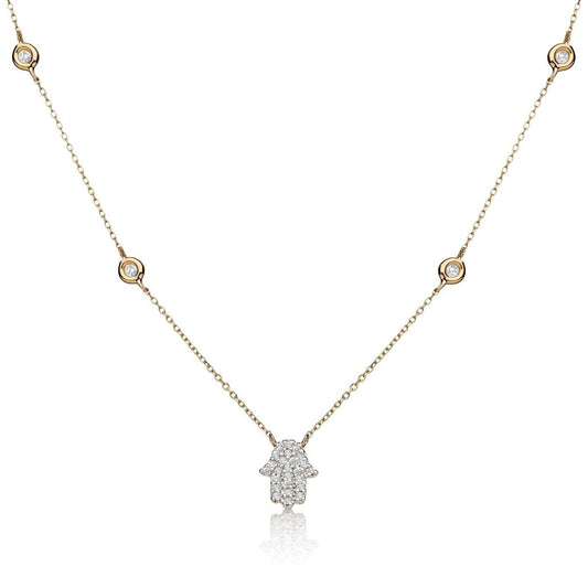 Hamsa Diamond Bezel Necklace in 14k Gold for Women