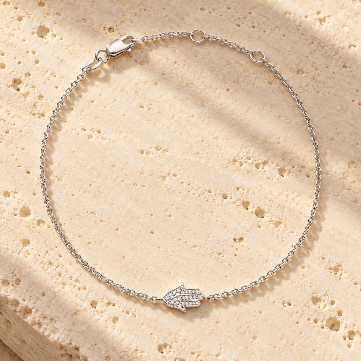Hamsa Diamond Bracelet in Sterling Silver 925, Gold Vermeil, or Solid 14k Yellow Gold, protection and sparkle you can wear every day