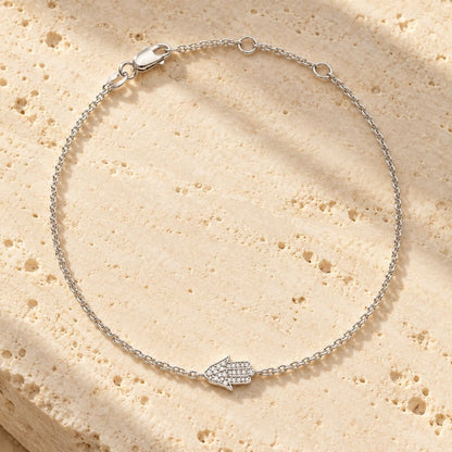 Hamsa Diamond Bracelet in Sterling Silver 925, Gold Vermeil, or Solid 14k Yellow Gold, protection and sparkle you can wear every day
