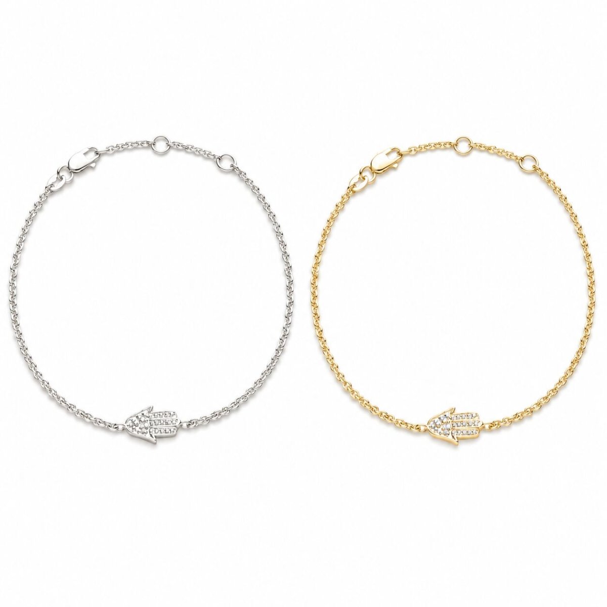 Hamsa Diamond Bracelet in Sterling Silver 925, Gold Vermeil, or Solid 14k Yellow Gold, protection and sparkle you can wear every day