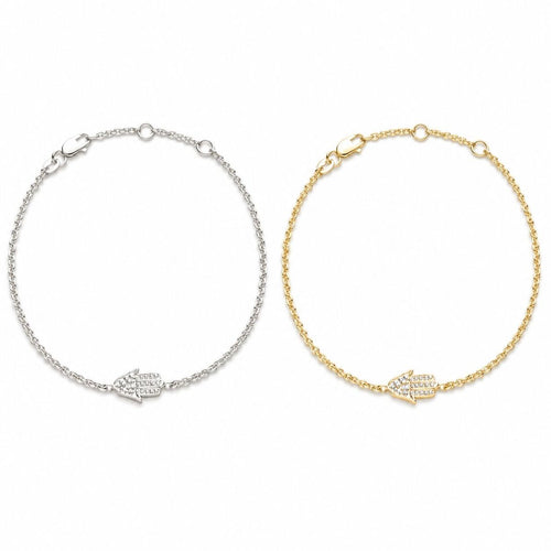Hamsa Diamond Bracelet in Sterling Silver 925, Gold Vermeil, or Solid 14k Yellow Gold, protection and sparkle you can wear every day