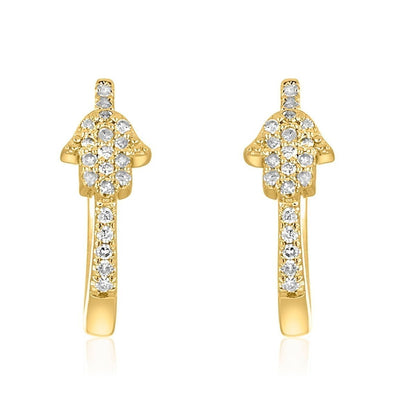 Hamsa Diamond Pave Huggie Earrings 14k
