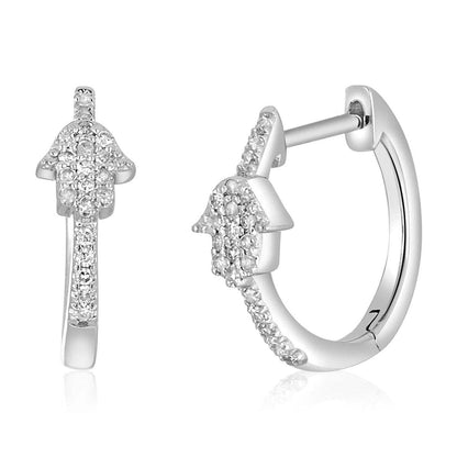 Hamsa Diamond Pave Huggie Earrings in Solid 14k White Gold, fine jewelry that stays with you through everything
