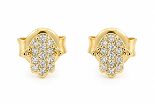 Hamsa Diamond Stud Earrings in Solid 14k Gold