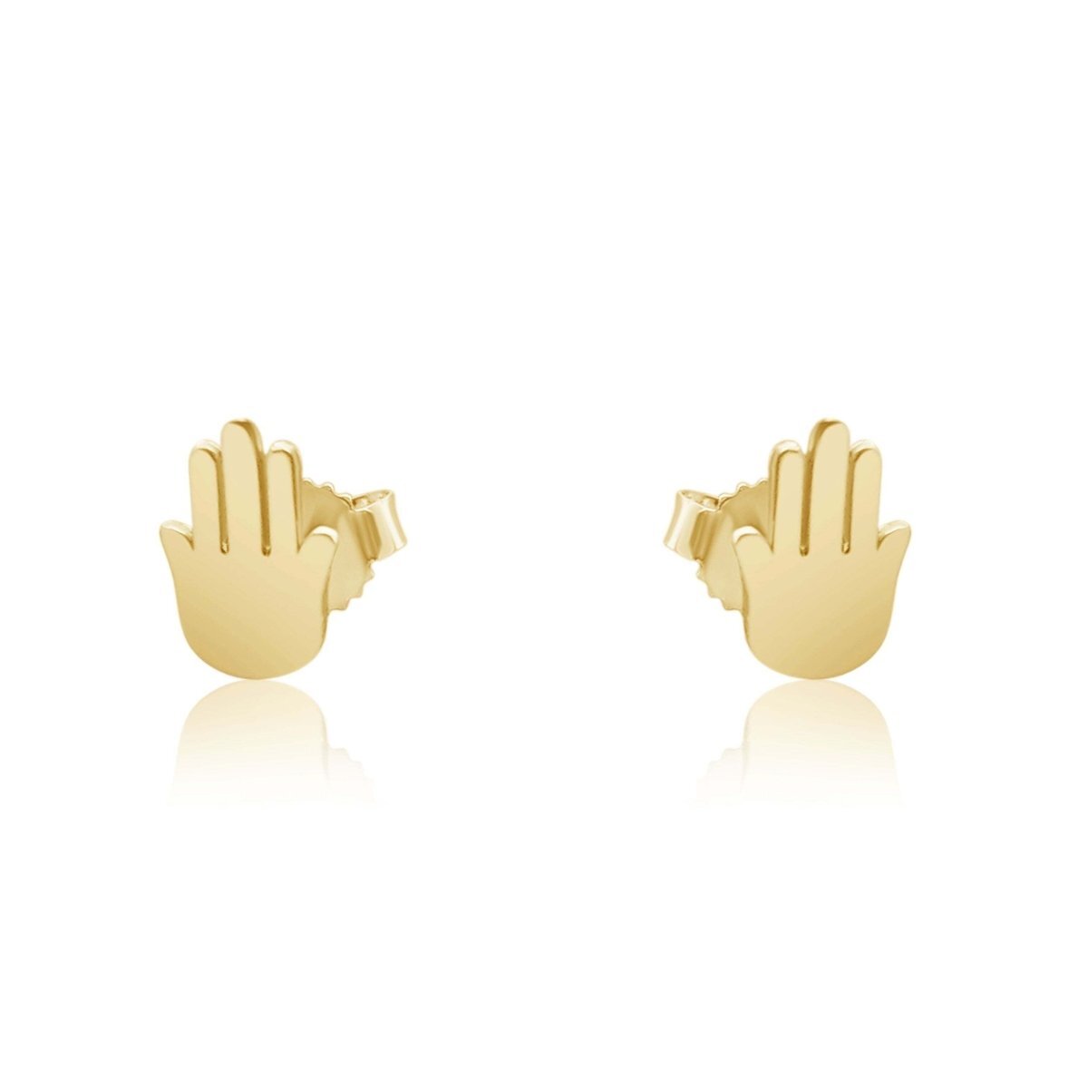 Hamsa stud earrings in 14k yellow gold with high-polish finish by Alef Bet