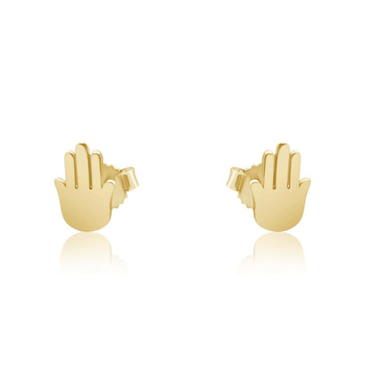 Hamsa stud earrings in 14k yellow gold with high-polish finish by Alef Bet
