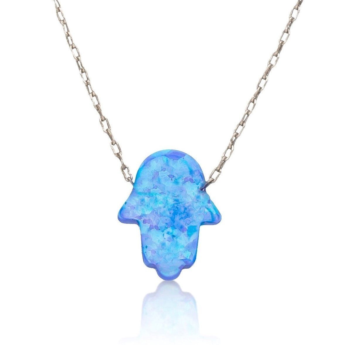 Hamsa Hand Blue Opal Necklace in Sterling Silver 925, the ancient symbol of protection you reach for every morning