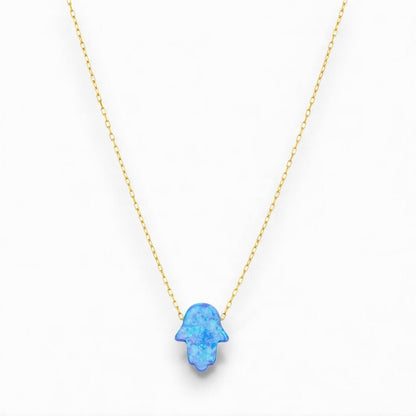 Hamsa Hand Blue Opal Necklace in Sterling Silver 925, the ancient symbol of protection you reach for every morning