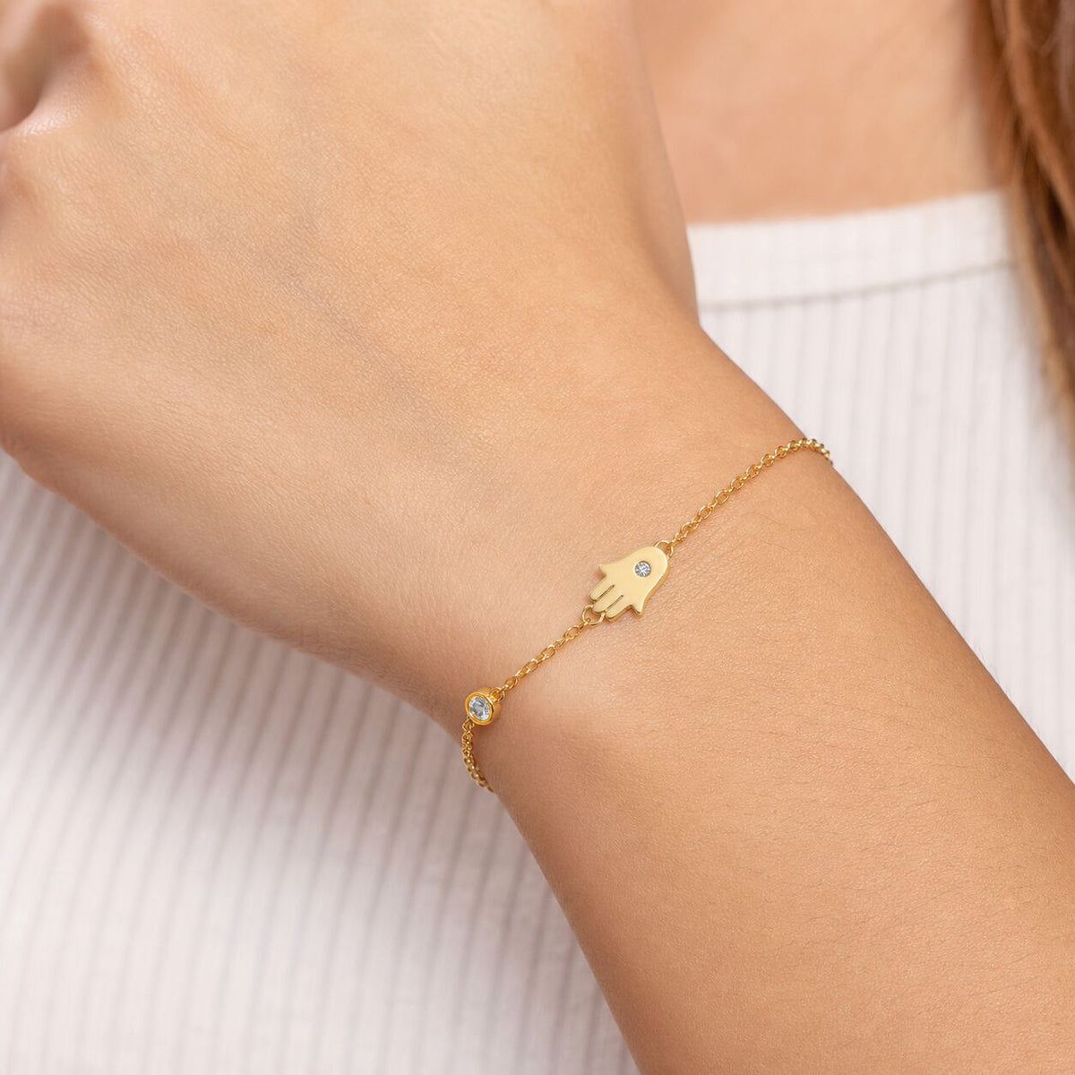 Hamsa Hand Bracelet with CZ in Sterling Silver 925