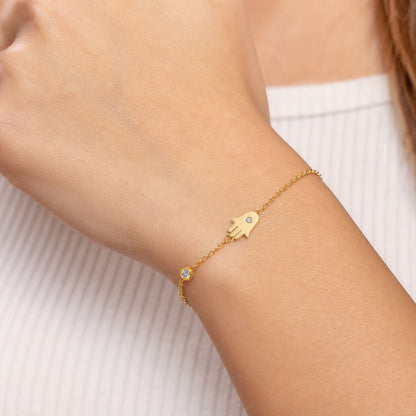 Hamsa Hand Bracelet with CZ in Sterling Silver 925