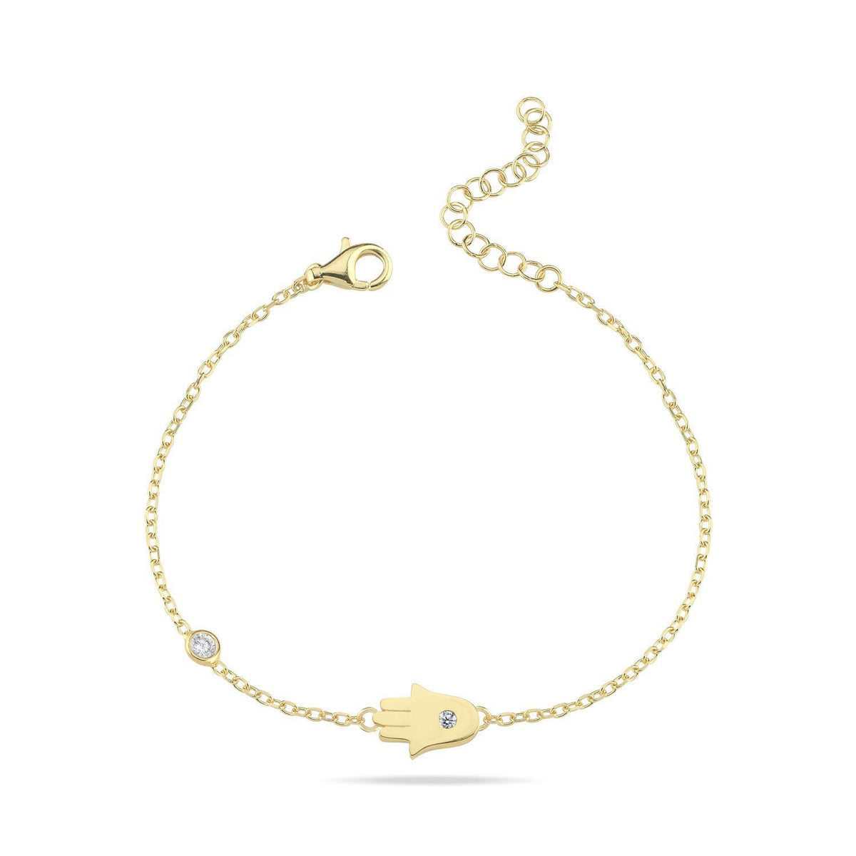Hamsa Hand Bracelet with CZ in Sterling Silver 925