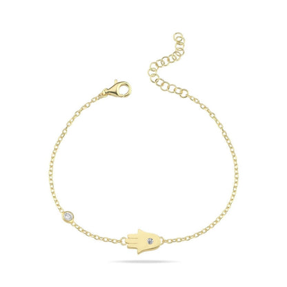 Hamsa Hand Bracelet with CZ in Sterling Silver 925