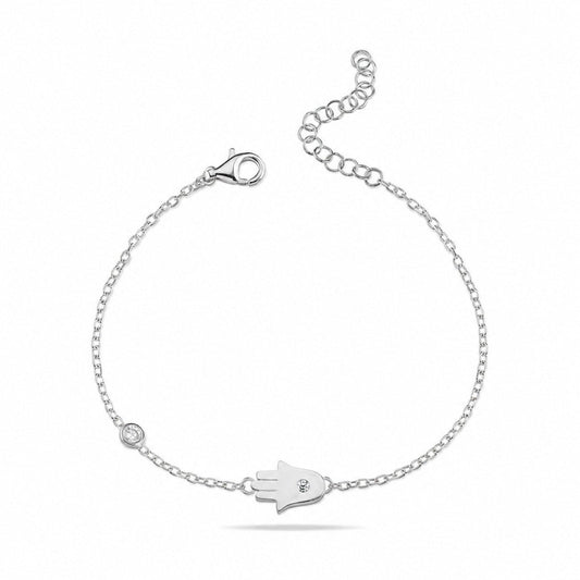 Hamsa Hand Bracelet with CZ in Sterling Silver 925