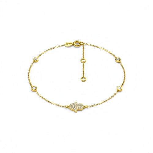 Hamsa Hand Bracelet With Diamonds in 14k Gold | Adjustable Length